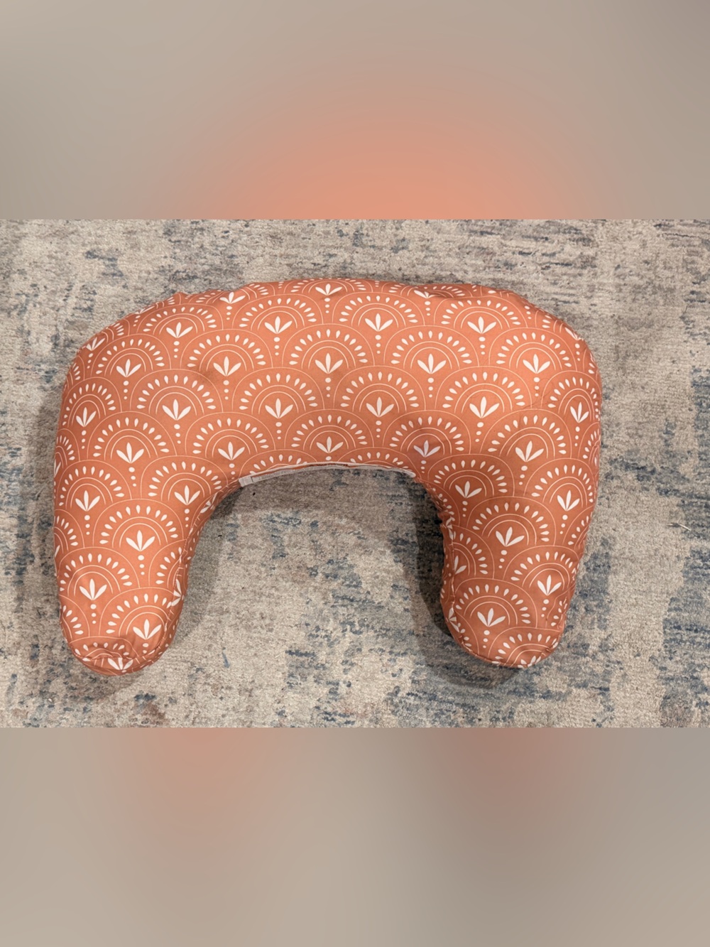 Boppy Terracotta Crescent Nursing and Support Pillow with White Fan Motif